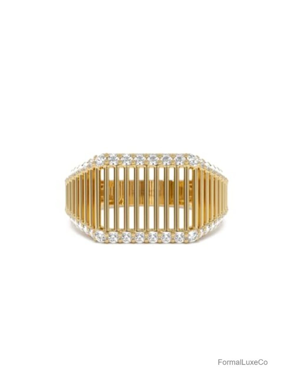 Luxury Cubic Zirconia Fence Statement Ring for Women Men CZ Geometric Eternity - Picture 2 of 5